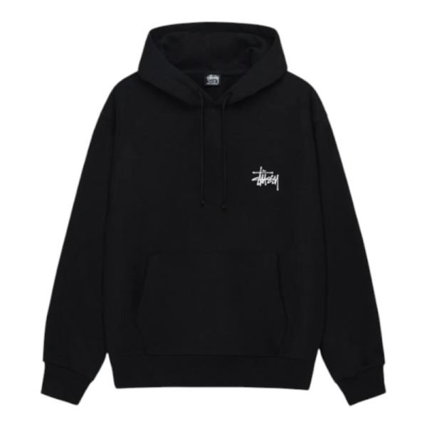 stussy basic hoodie black front